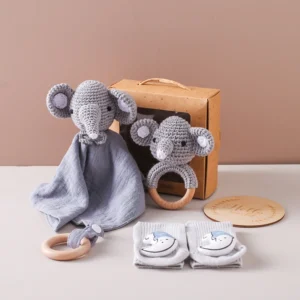 Wooden Crochet Rattle Animal Bath Set