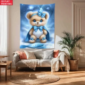 Blue Bow Teddy Bear Tapestry