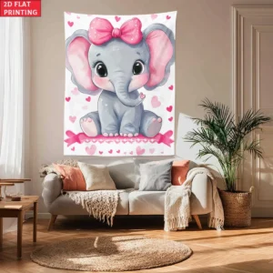Baby Elephant Pink Bow Tapestry